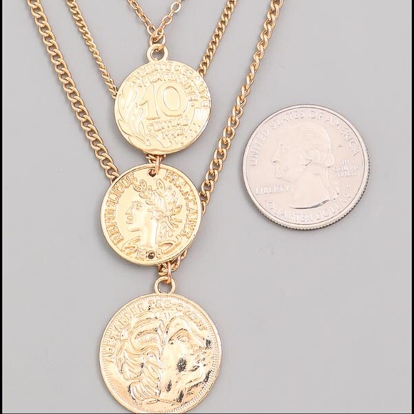 Multi Chain Layered French Coin Necklace - Picture 2 of 3